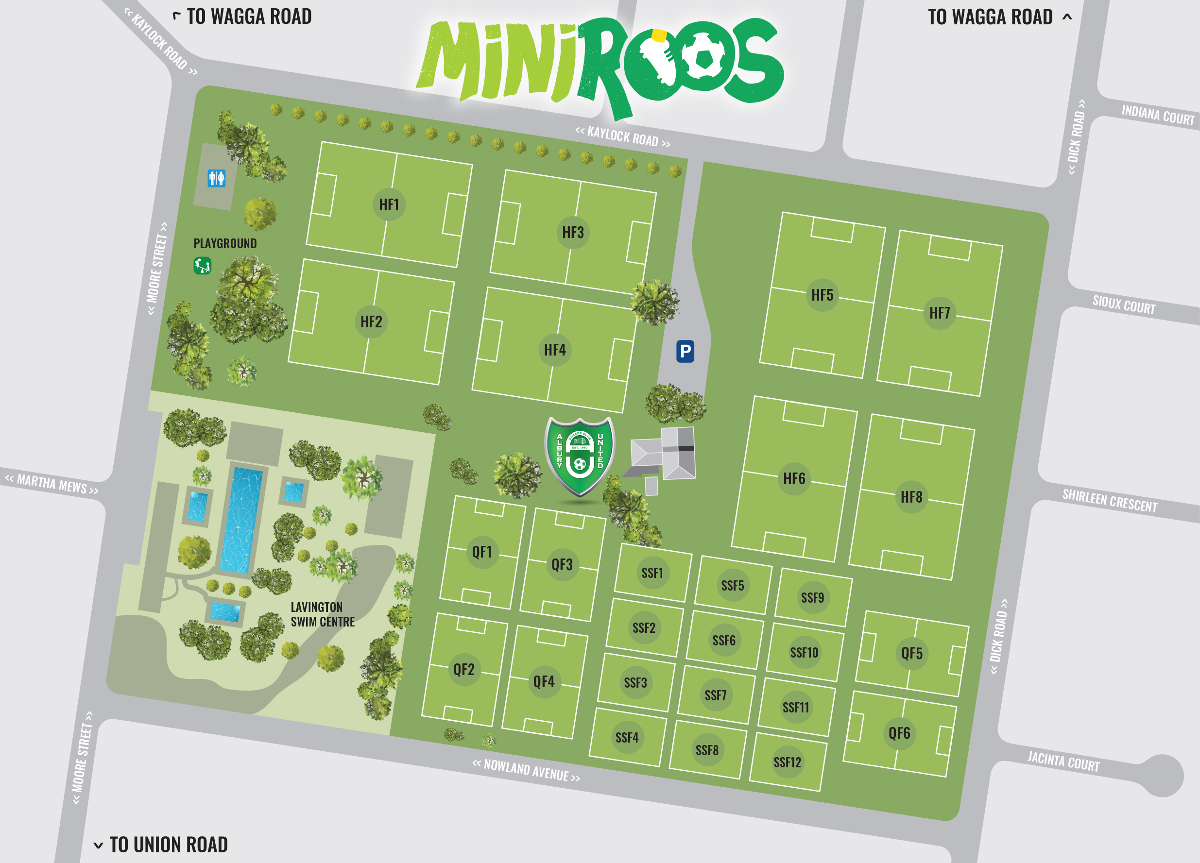 Miniroos in Albury, Albury United Soccer Club, Map, Grounds, AUSC, Jelbart Park, Mini Roos