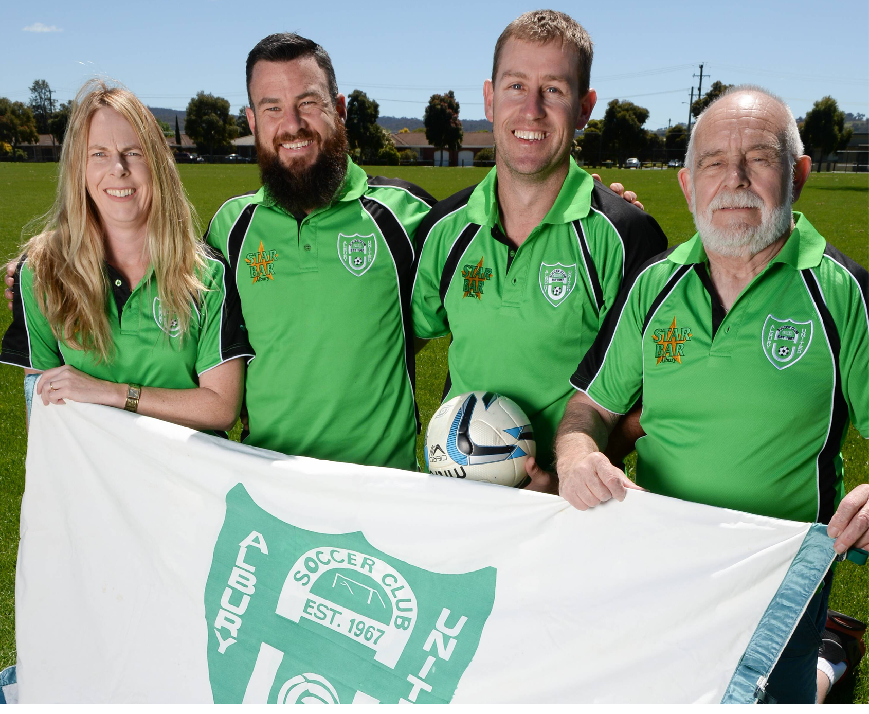 HISTORIC OCCASION: Albury United's Tracey Dalitz, Marty Chambers, Cade Webb and Peter Bannister are preparing for the club's 50th anniversary. Picture: MARK JESSER